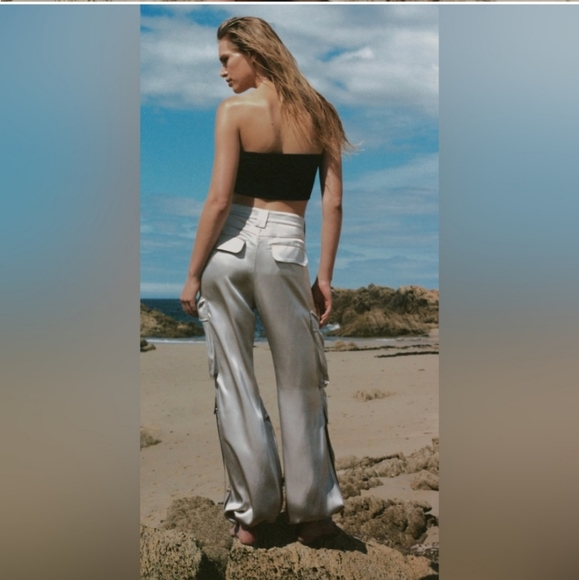 ZARA Satin Effect Cargo Pants size M - Picture 10 of 11